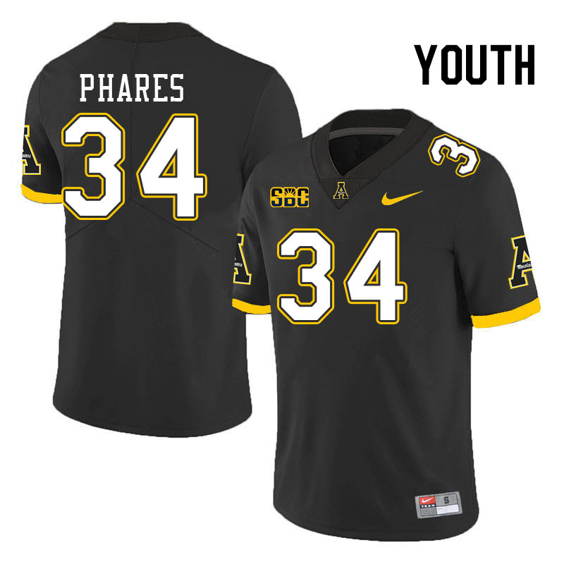 Youth #34 Colton Phares Appalachian State Mountaineers College Football Jerseys Stitched Sale-Black - Click Image to Close